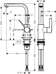 Bild von HANSGROHE Metris S Einhebel-Waschtischmischer mit Zugstangen-Ablaufgarnitur und Schwenkauslauf 120°,  31159000