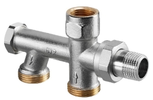 Picture of OVENTROP Zweirohr-Anschlussstück „Duo“ mit Absperrung, G ¾ AG, Rohrabstand 50 mm, Art.Nr. : 1013361