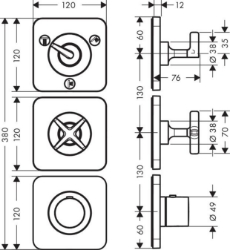 Picture of AXOR Citterio E Thermostatmodul 380/120 Unterputz für 3 Verbraucher mit 3 Einzelrosetten, Art.Nr. 36704000
