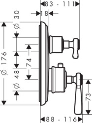 Picture of AXOR Montreux Thermostat Unterputz mit Ab- und Umstellventil und Hebelgriff, Art.Nr. 16821000