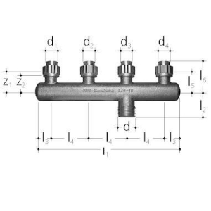 Picture of JRG Sanipex UP-Verteiler 4-fach, d-d-d 16 - 16 - 20 - 16(mm), Art.Nr. : 5425.200