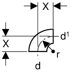 Picture of  Geberit PE Bogen 90° reduziert,  d[mm]:50, d1[mm]:40, X[cm]:4 , Art.Nr. : 361.872.16.1