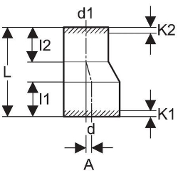 Picture of  Geberit PE Reduktion exzentrisch,  DN:125 / 100, d[mm]:125, d1[mm]:110 , Art.Nr. : 368.584.16.1