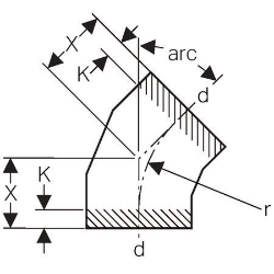 Picture of  Geberit PE Segmentbogen,  Winkel: 90°, DN:200, d[mm]:200, X[cm]:30 , Art.Nr. : 370.055.16.1