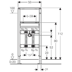 Picture of Geberit Duofix Element für Waschtisch, 112 cm, Standarmatur, mit zwei Wasserstrecken mit Unterputzabsperrventil JRG LegioStop® und Anschluss-T-Stück, Art.Nr. : 111.572.00.1