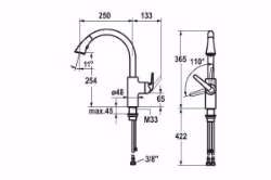 Picture of KWC DOMO Küche chromeline A 250 Hebelmischer Ausziehbare Umstellbrause - magnetische formschlüssig, chromeline, flex-PEX 3/8",A250, Art.Nr. : 10.061.004.000FL