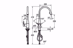 Picture of KWC EVE Küche edelstahl A 225 Hebelmischer Auszugauslauf verdeckt Neoperl Caché bis 600 mm aus, stahl, seitenbedient, flex-PEX 3/8", Art.Nr. : 10.111.103.700FL