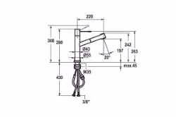 Picture of KWC ONO Küche edelstahl A 220 Hebelmischer Auszugbrause mit SprayClean bis 700 mm ausziehbar PowerC, stahl, flex-PEX 3/8",wegnehmb., Art.Nr. : 10.151.053.700FL