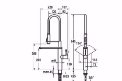 Picture of KWC ONO Küche chromeline A 220 Hebelmischer EasyLock - einfache Auszugbrausenrückführung Schwenka, chromeline, schwenkbar, flex-PEX 3/8", Art.Nr. : 10.151.423.000FL