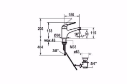 Picture of KWC DOMO Waschtisch chromeline A 150 Hebelmischer Auslauf fest Neoperl Cascade OptimalSpace - gr, chromeline, mit Ablaufventil, flex-PEX 3/8", Energie-Etikette A, Art.Nr. : 12.068.042.000FL