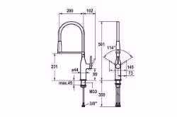 Picture of KWC SIN Küche chromeline A 200 Hebelmischer Umstellbrause 360° drehbar SprayClean Technik Neoperl?, chromeline, seitenbedient, flex-PEX 3/8", Art.Nr. : 10.261.432.000FL
