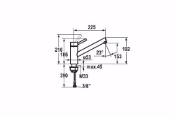 Picture of KWC INOX Küche edelstahl A 225 Hebelmischer Schwenkauslauf 160° Neoperl Cascade, stahl, flex-PEX 3/8", Art.Nr. : 10.271.023.700FL