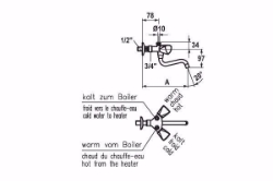 Picture of KWC STAR Küche chromeline A 185 Zweigriffmischer Schwenkauslauf 180° Strahlregler-Mundstück, Chromeline, 1/2"-3/4", Art.Nr. : K.11.44.22.000A98
