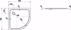 Picture of Laufen PLATINA - Viertelkreisduschwanne, Stahl emailliert (3,5 mm), Radius 550 mm, extraflach (25 mm), 000 weiss, mit Schallschutz, 900 x 900 x 25, Art.Nr. : H2150080000411