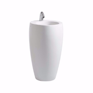Picture of Laufen ALESSI ONE - Freistehender Waschtisch, mit verdecktem Überlauf, inkl. Keramikabdeckung für Ablaufventil, 400 LCC-weiss, 1 Hahnloch, 530 x 530 x 900, Art.Nr. : H8119724001041