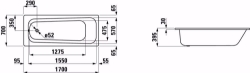 Picture of Laufen MODERNA PLUS - Badewanne, Einbauversion, Stahl-Email 3,5 mm, 000 weiss, mit Schallschutz, 1700 x 750 x 450, Art.Nr. : H2250700000411