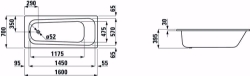 Picture of Laufen MODERNA PLUS - Badewanne, Einbauversion, Stahl-Email 3,5 mm, 000 weiss, mit Schallschutz, 1600 x 395 x 700, Art.Nr. : H2251400000411