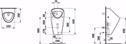 Picture of Laufen CAPRINO - Absauge-Urinal, Wasserzulauf innen, mit elektronischer Steuerung, Netzbetrieb (230V), vandalensicher, 000 weiss, 320 x 350 x 645, Art.Nr. : H8420650000001