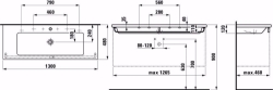 Picture of Laufen LIVING SQUARE - Waschtisch, auch als Doppelwaschtisch einsetzbar, 000 weiss, ohne Hahnloch, 1300 x 480 x 115, Art.Nr. : H8164360001091