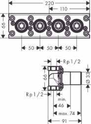 Picture of Hansgrohe Grundkörper für Thermostat Auf-/ Unterputzmontage für 3 Verbraucher, k.a. , Art.Nr. : 45443180