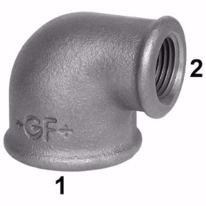 Picture of +GF+ 90 Winkel 90°, reduziert, ISO/EN A1, Dim. (1-2): 2" ‑ 1", Art.Nr.: 770090128
