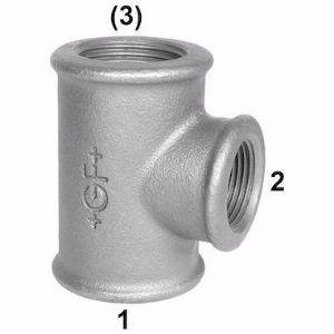 Picture of +GF+ 130 T-Stück, Abzweig reduziert oder vergrössert, ISO/EN B1, Dim. (1-2): 3/8" ‑ 1/4", Art.Nr.: 770130215