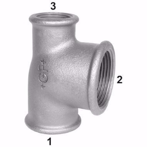 Picture of +GF+ 130 T-Stück, Abzweig reduziert oder vergrössert, Durchgang reduziert, ISO/EN B1, Dim. (1-2-3): 3/4" ‑ 3/4" ‑ 1/2", Art.Nr.: 770130229
