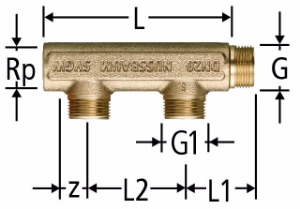 Picture of Nussbaum  86003 Optiflex-Verteiler gerade, 2-fach mit Innengewinde und Aussengewinde, Grösse: DN 25 x 2, Art.Nr. 86003.32 ersezt durch 86003.52