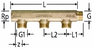 Picture of Nussbaum  86003 Optiflex-Verteiler gerade, 3-fach mit Innengewinde und Aussengewinde, Grösse: DN 25 x 3, Art.Nr. 86003.33 - Nachfolgeprodukt 86003.53 - neue Nummer 86003.53