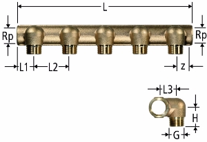 Picture of Neu Nussbaum  86002 Optiflex-Verteiler gekröpft, 5-fach mit Innengewinde, Grösse: DN 20 x 5, Art.Nr. 86002.25 - Neu