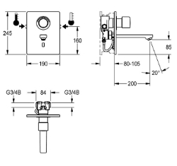 Picture of KWC F5E-Therm F5ET1014 Elektronik-Thermostatbatterie mit Rückflussverhinderer:ja, Ausführung Einbauarmatur:F-Set, Berechnungsdurchfluss Trinkwasser:0.07 l/s, Art.Nr. : 2030038682