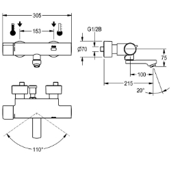 Picture of KWC F5E-Therm F5ET1020 Elektronik-Thermostatbatterie mit Rückflussverhinderer:ja, Berechnungsdurchfluss Trinkwasser:0.07 l/s, Berechnungsdurchfluss Warmwasser:0.07 l/s, Art.Nr. : 2030039538
