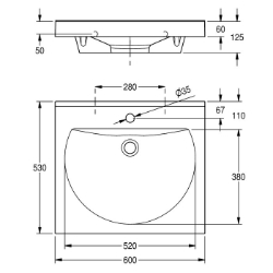 Bild von KWC RONDA ANMW211 Waschtisch Beckenposition:mittig, Becken: Höhe:90 mm, Becken: Tiefe:380 mm, Art.Nr. : 2000090005