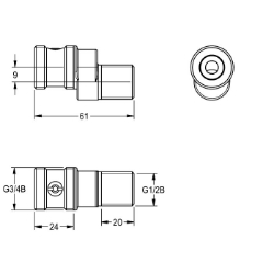 Picture of KWC ACXX9001 Anschlussverschraubung Gesamttiefe:26.4 mm, Gesamthöhe:33 mm, Gesamtbreite:61 mm, Art.Nr. : 2030041416