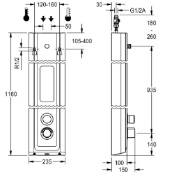 Picture of KWC F5S Therm F5ST2026 Duschpaneel MIRANIT Zusätzliche Verbindungen:nein, mit Rückflussverhinderer:ja, Zirkulation:nein, Art.Nr. : 2030054253