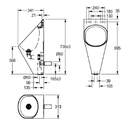 Picture of KWC CAMPUS CMPX538E Urinal Anschlussgröße:G 1/2 B, Material:Edelstahl, Materialtyp:1.4301 Chromnickelstahl V2A, Art.Nr. : 2000100769