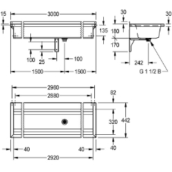 Picture of KWC PLANOX PL30T Waschrinne Spritzschutzhöhe:30 mm, Becken: Höhe:180 mm, Becken: Tiefe:320 mm, Art.Nr. : 2030043790