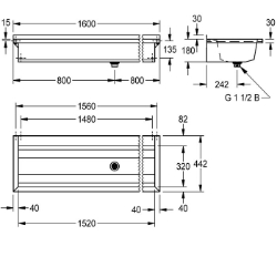 Picture of KWC PLANOX PL16T Waschrinne Spritzschutzhöhe:30 mm, Becken: Höhe:180 mm, Becken: Tiefe:320 mm, Art.Nr. : 2030043787