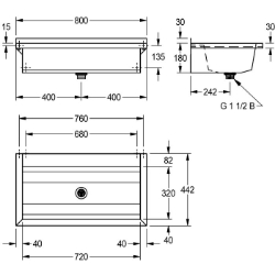 Picture of KWC PLANOX PL8T Waschrinne Spritzschutzhöhe:30 mm, Becken: Höhe:180 mm, Becken: Tiefe:320 mm, Art.Nr. : 2030043785