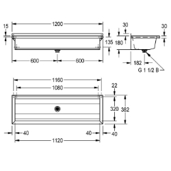 Picture of KWC PLANOX PL12 Waschrinne Spritzschutzhöhe:30 mm, Becken: Höhe:180 mm, Becken: Tiefe:320 mm, Art.Nr. : 2030043779