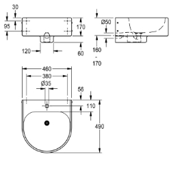 Picture of KWC ANIMA ANMX461 Waschtisch Typ des Beckens:Waschbecken, Beckenposition:mittig, Becken: Höhe:140 mm, Art.Nr. : 2000102711
