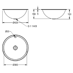 Picture of KWC RONDO RNDX381 Einlege- und Unterbau-Rundbecken Beckenposition:mittig, Becken: Höhe:159 mm, Oberflächenbehandlung des Beckens:seidenmatt, Art.Nr. : 2000056436
