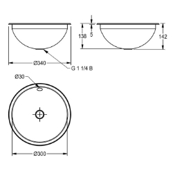 Picture of KWC RONDO RNDX300 Einlege- und Unterbau-Rundbecken Beckenposition:mittig, Becken: Höhe:160 mm, Oberflächenbehandlung des Beckens:seidenmatt, Art.Nr. : 2000056424