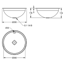 Picture of KWC RONDO RNDX260 Einlege- und Unterbau-Rundbecken Beckenposition:mittig, Becken: Höhe:118 mm, Oberflächenbehandlung des Beckens:seidenmatt, Art.Nr. : 2000056336