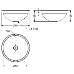 Picture of KWC RONDO RNDH260 Einlege- und Unterbau-Rundbecken Beckenposition:mittig, Becken: Höhe:118 mm, Oberflächenbehandlung des Beckens:hochglanzpoliert, Art.Nr. : 2000056335