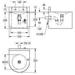 Picture of KWC ANIMA ANMX33L Wandtrinkbrunnen Flaschenfüller:optional, Becken: Höhe:33 mm, Becken: Tiefe:220 mm, Art.Nr. : 213.0649.011