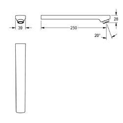 Picture of KWC ASEX1020 Auslauf, 250 mm Ausladung des Auslaufs:250 mm, Art des Auslaufes:Wandauslauf, Volumenstrom bei 3 bar:0.05 l/s, Art.Nr. : 2030050903