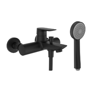 Bild von LAUFEN - CITYPLUS - Bademischer, Anschlussdistanz 153 mm, Ausladung 186 mm, mit Verschraubungen, mit Kunststoffschlauch 1500 mm, mit Handbrause Stella 80 1F, PVD Titanschwarz matt, Art.Nr. :HF505360428000