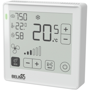 Bild von Belimo Raumsensor / Raumbediengerät CO₂ / Feuchte / Temperatur aktiv, NFC, 0...5 V, 0...10 V, 2...10 V, 4...20 mA, MP-Bus, ePaper-Touch-Display und LED, PC, weiss, RAL 9003, Art.Nr. :P-22RTM-1800D-1